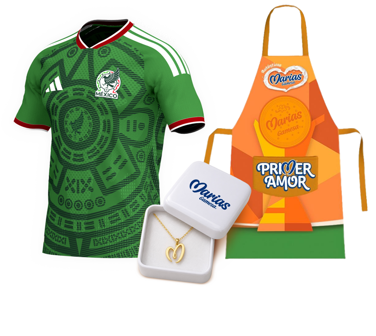 Premios: Playeras oficiales, dijes y mandiles